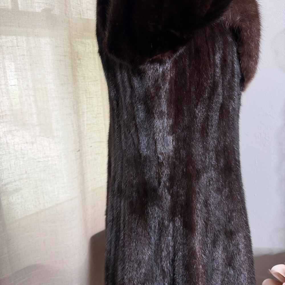 Vintage Mink Fur Coat Full Length Brown Floral Embroidered Lining Women's Medium - Picture 9 of 16